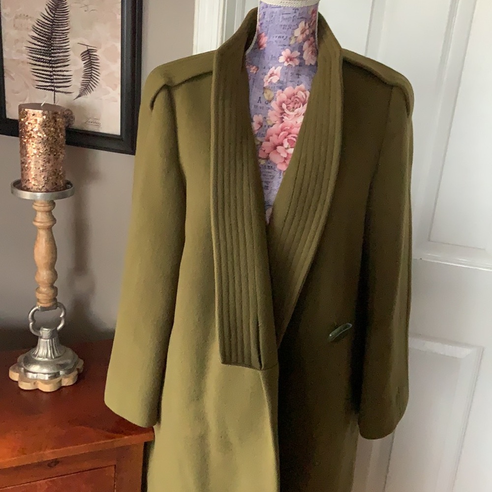Vintage Olive Green Modern Wool Coat
